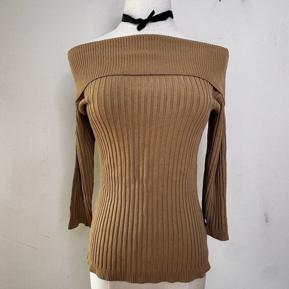 Vintage 90s Y2K Off The Shoulder Ribbed Chunky Knit Whimsigoth Top Indie Scene M - Picture 1 of 6